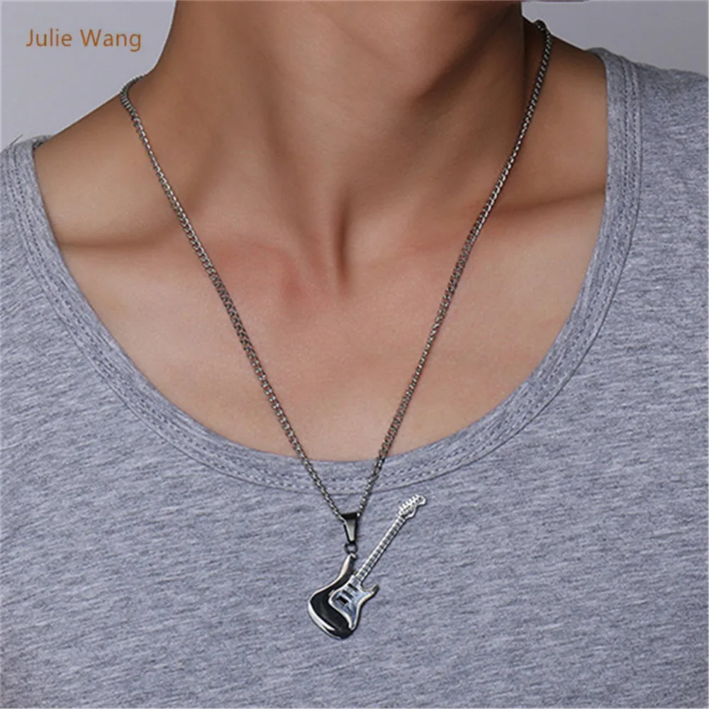Julie Wang модная гитара ожерелье для мужчин подвески из нержавеющей стали панк рок
