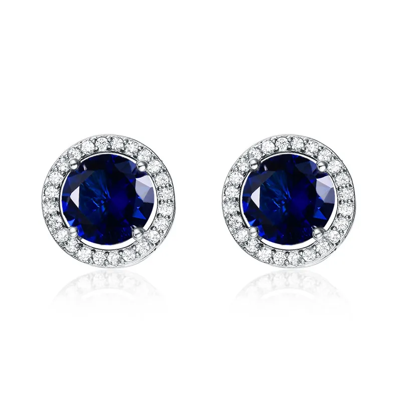 Silver Blue Милые круглые Разноцветные серьги-гвоздики с кристаллами для девушек, для женщин, 925 серебро, розовое золото, заполненные белым, синим, зеленым огненным опалом, серьги CZ - Окраска металла: Silver Blue