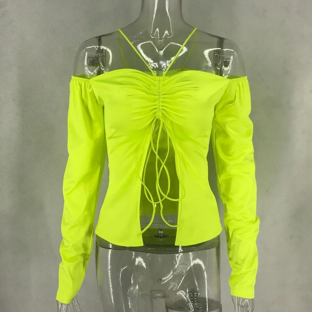 2019 Осенняя рубашка Женские Плиссированные Топы с длинным рукавом зеленого и