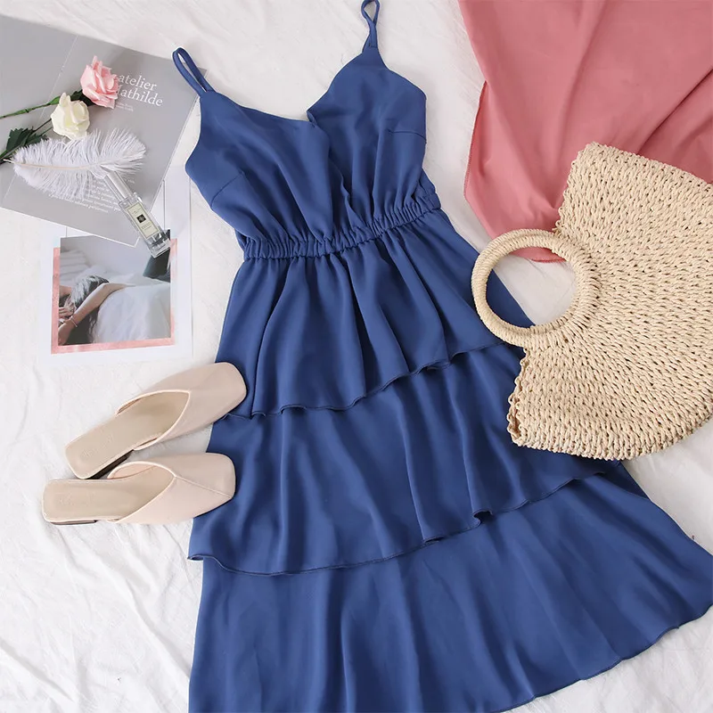 Новинка лета 2019 милое женское Смешанное платье с V-образным вырезом