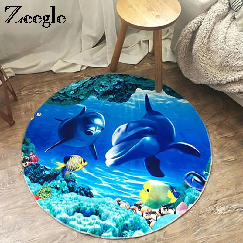 

Zeegle Cartoon Carpets For Living Children's Rug Non-slip Round Carpet Baby Crawling Mats Computer Chair Floor Rug Soft Kids Mat