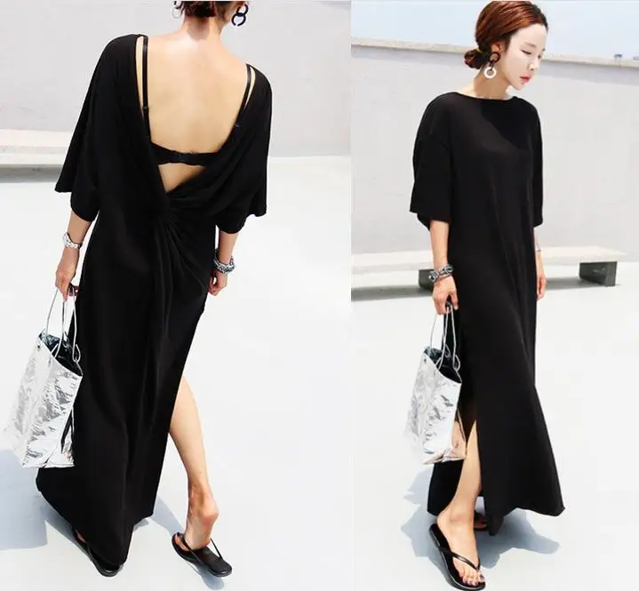 2017 Корея Стиль чистый цвет задней стороне плиссированные dress-L976 | Женская одежда