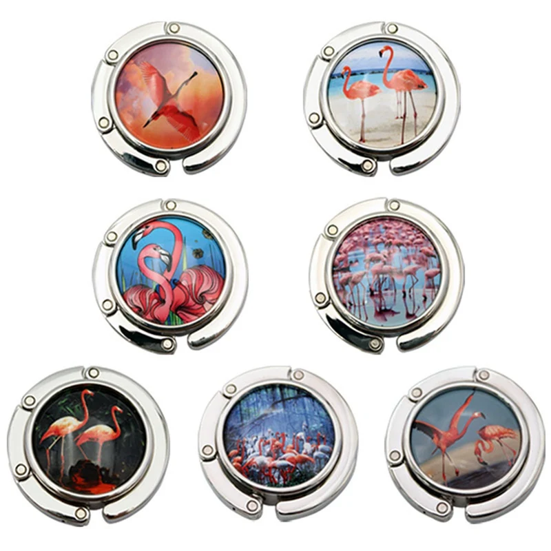 Portable Metal Foldable Desk Bag Purse Hook Bag Hanger Purse Hook Handbag Holder Shell Bag Folding Table Flamingo Hook
