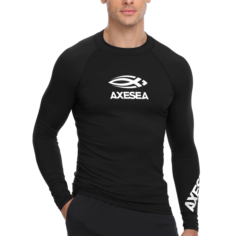 AXESEA Мужская Рашгард с длинным рукавом рубашка для серфинга однотонный купальник