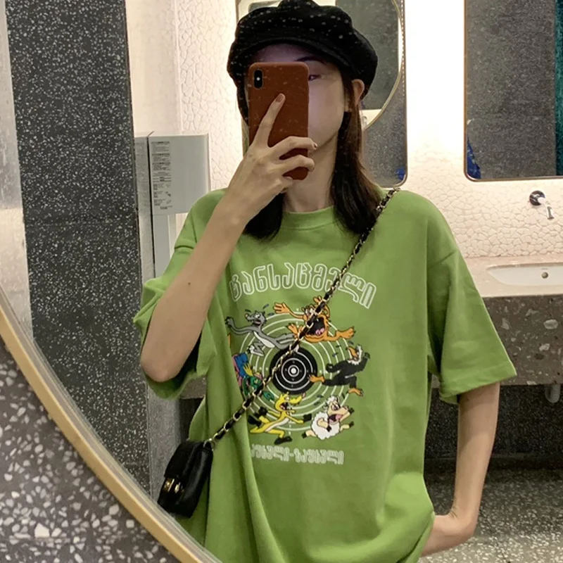 Футболка в Корейском стиле с коротким рукавом Повседневная Свободная