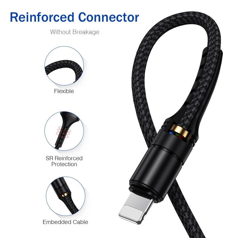 USB кабель для телефона быстрой зарядки и передачи данных Android Type C 3 в 1 Micro Apple Xiaomi