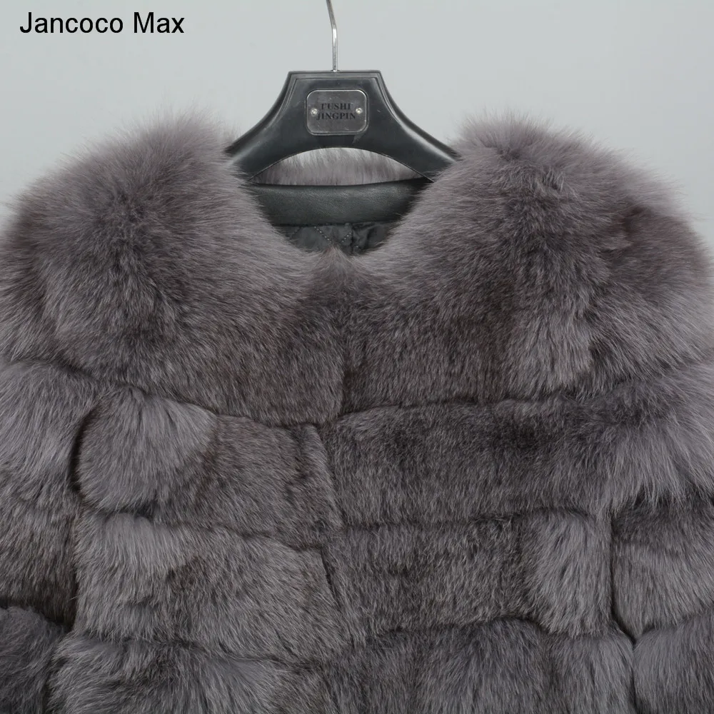 Jancoco Max 11 строк зимние теплые длинные пальто из натурального Лисьего меха женская верхняя одежда высокого качества натуральная Меховая куртка Верхняя одежда S7169