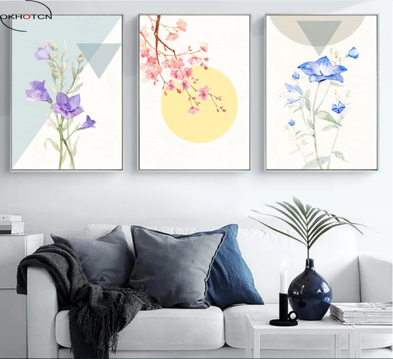 

Unframed Plant Aesthetic Flowers 3 Pieces Decorative Painting Modular Picture Wall Art Canvas Painting for Living Room