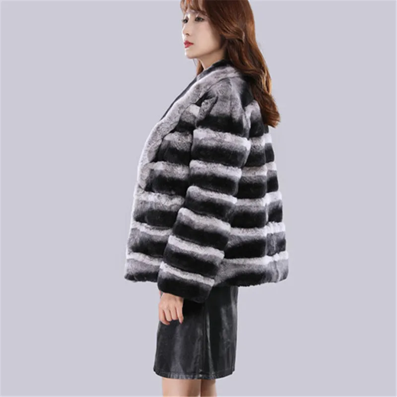 Short Style Women Real Rex Rabbit Fur Coat With Big Turn-down Collar Warm Winter Women Natural Fur Jackets enlarge