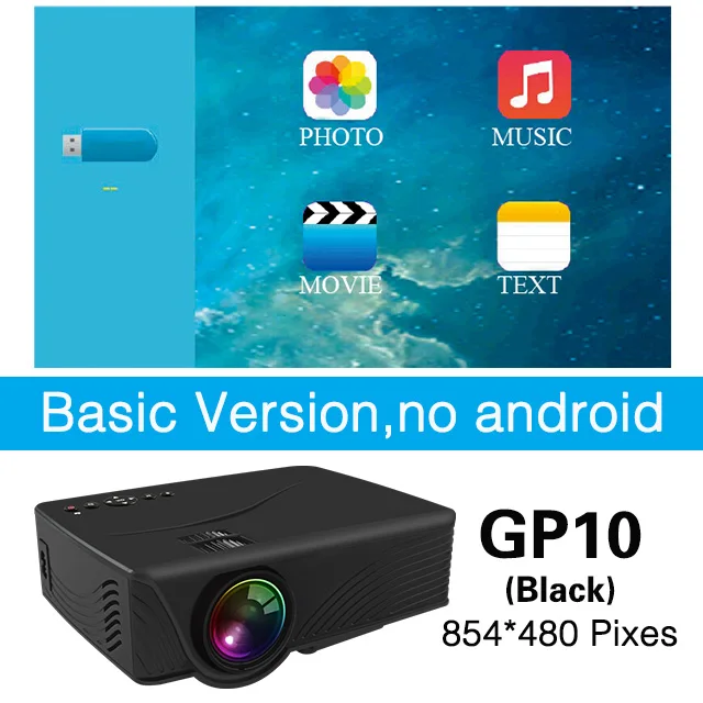 GP10-Black Poner Saund светодиодный GP10 мини-проектор для домашнего кинотеатра опционально Поддержка Android HDMI Full HD 1080P USB SD видео проектор Proyector - Цвет: GP10-Black