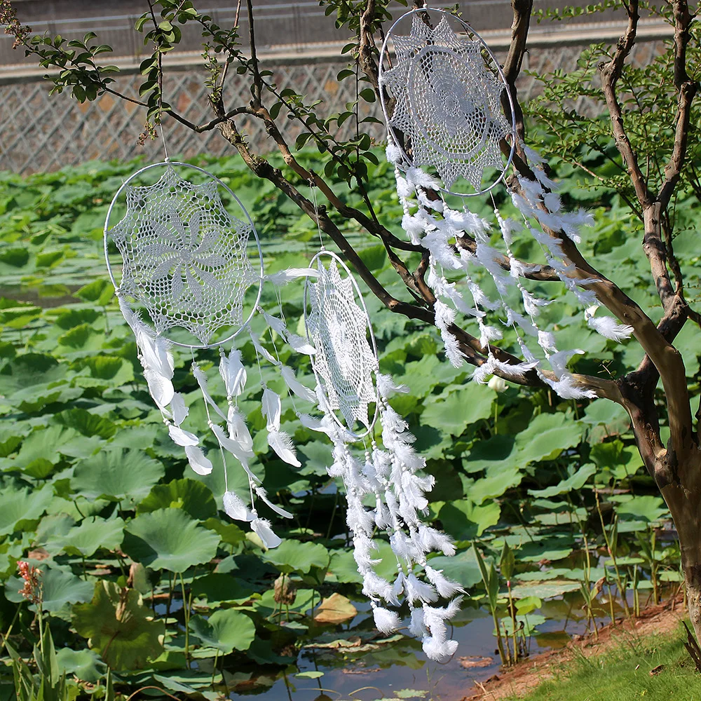 Dreamcatcher Handmade Ветряные колокольчики Висячая подвеска Перо индейского ловца снов Висящие на стене художественные произведения Искусство домашнего декора Ремесла на машине.