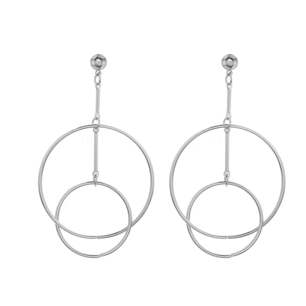 Silver Новая мода 1 пара женские тонкие круглые большие висячие серьги-кольца ювелирные изделия - Окраска металла: Silver