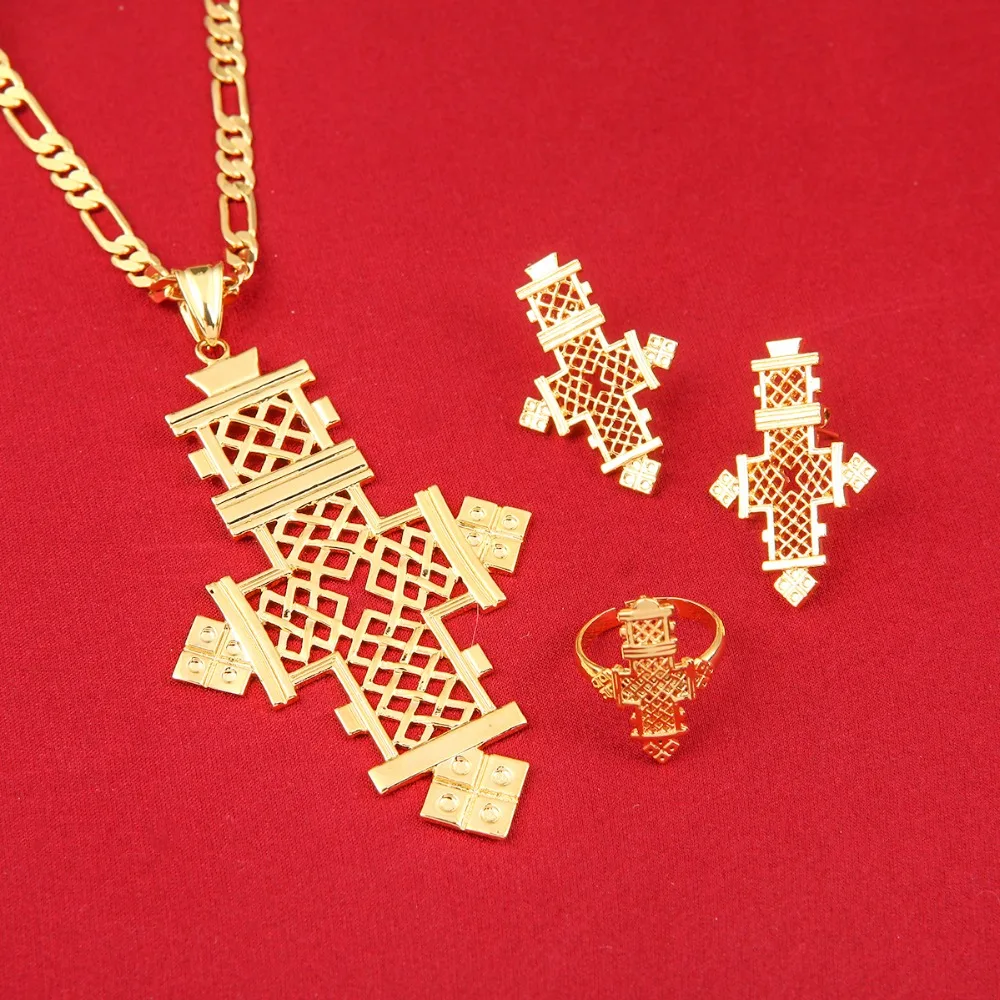 Комплект из колье серёг и кольца золотистого цвета|earrings ring set|set goldethiopian jewelry |