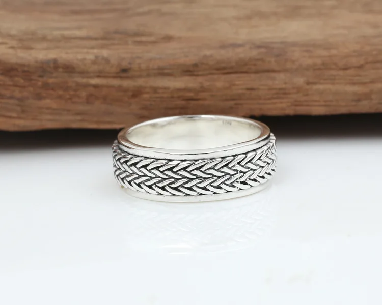 100%S925 pure silver jewelry factory manual retro Thai ring rotation hemp rope male money personality | Украшения и аксессуары