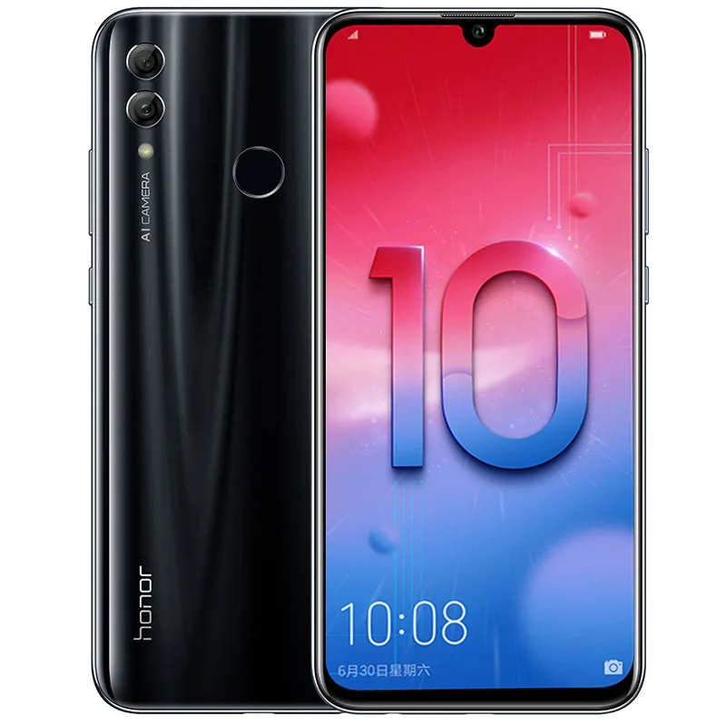Black Honor 10 Lite, 4G, Android 9,0, 6,21 дюйма, FHD 2340X1080, двойной шрифт, задняя камера 24 МП, отпечаток пальца, Восьмиядерный мобильный телефон - Цвет: Black