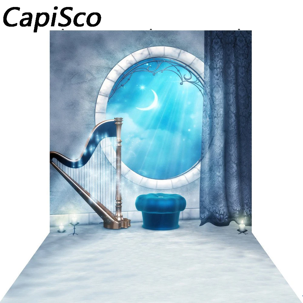 

Capisco Fairy tale scene harp moon Round window Photography Backgrounds Customized Photographic Backdrops For Photo Studio