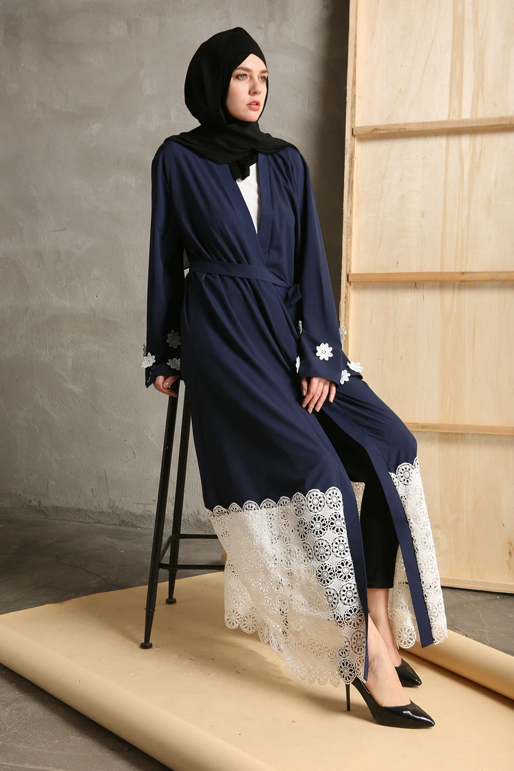 Мусульманское кружевное Макси-платье Abaya кардиган открытое кимоно длинное