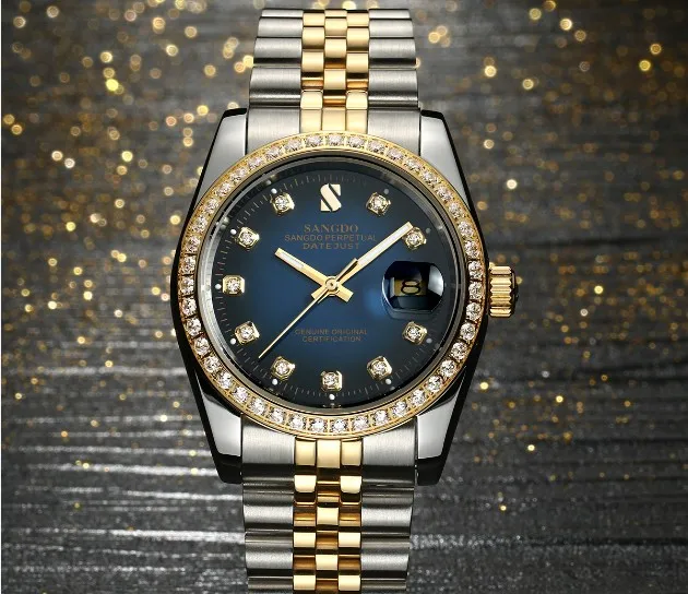 Мужские механические часы Sangdo с синим циферблатом 37 мм|Мужские часы| |