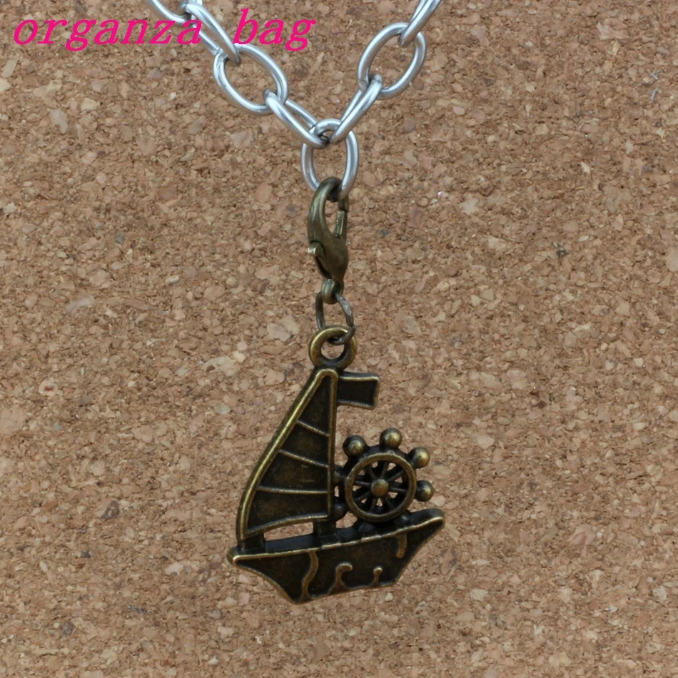

100Pcs /lots Antique bronze Boat Charms Bead with Lobster clasp Fit Charm Bracelet Jewelry DIY 22x41.5mm A-313b