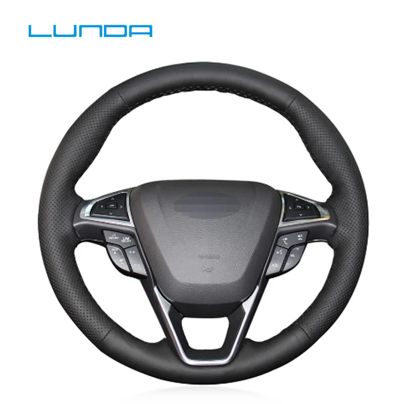 LUNDA черный кожаный чехол рулевого колеса автомобиля для Ford Fusion Edge 2015 2016 Mondeo 2013 2014