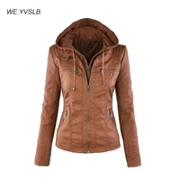women jacket 2020 new hooded long sleeved solid color zipper leather large size jacket spring fashion jacket female autumn