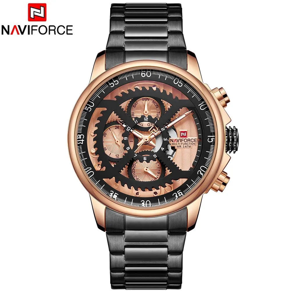 Naviforce 9150 мужские s часы лучший бренд класса люкс кварцевые часы Стальные мужские военные водонепроницаемые спортивные наручные часы мужские - Цвет: Розовый