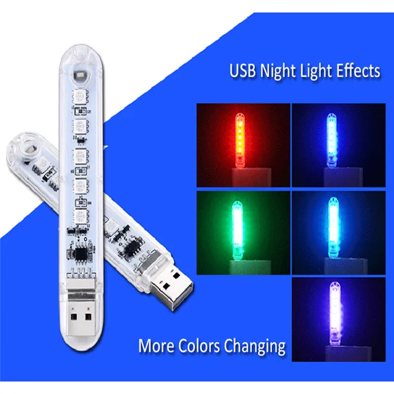 Мини USB Светодиодная лампа для книг 5 светодиодов портативная RGB 5050 В ПК ноутбуков