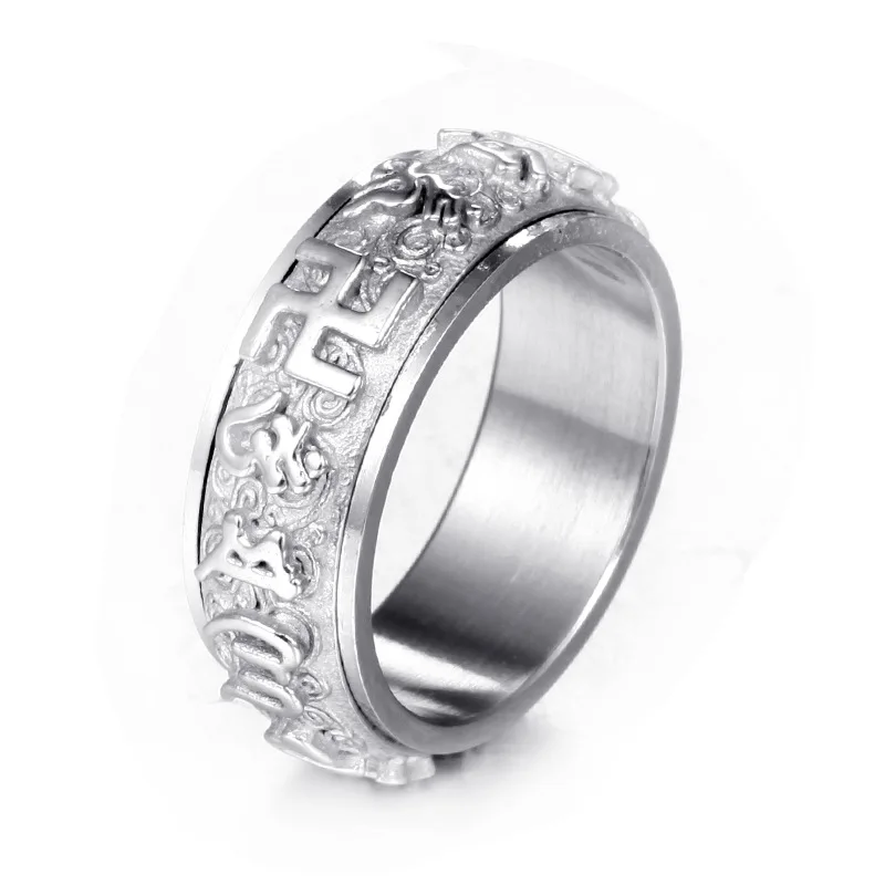 Sanskrit Buddhist Mantra Ring for Men Women Rotatable Gold Silver Color 316L Stainless Steel Buddhism Jewelry Drop Shipping | Украшения и