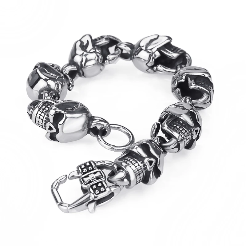 Мужской серебряный браслет из нержавеющей стали 316L со скелетом черепом