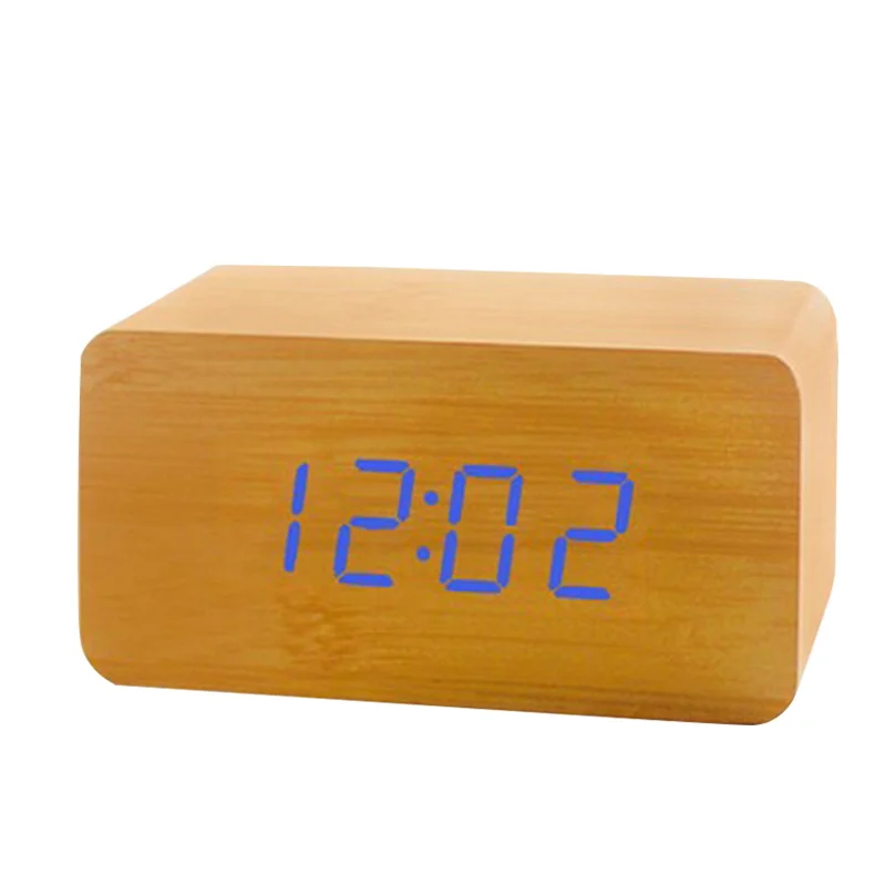 LED будильник Современный Повтор бамбуковые деревянные настольные цифровые часы