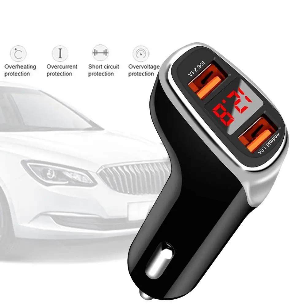 Автомобильное зарядное устройство 2 в 1 3 а с двумя USB портами и цифровым