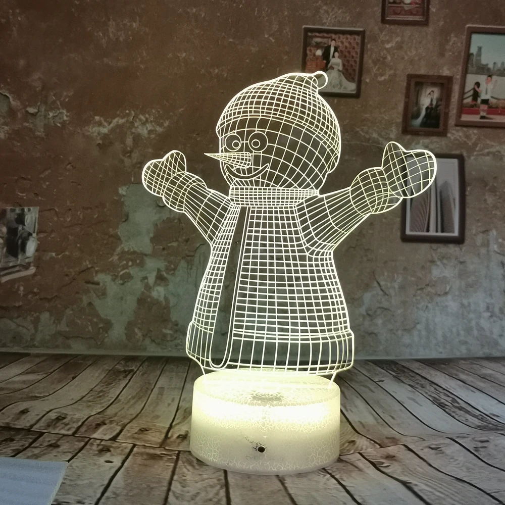 Прямая поставка милый снеговик LED 7 цветов 3D ночник RGB USB Иллюзия градиент игрушка