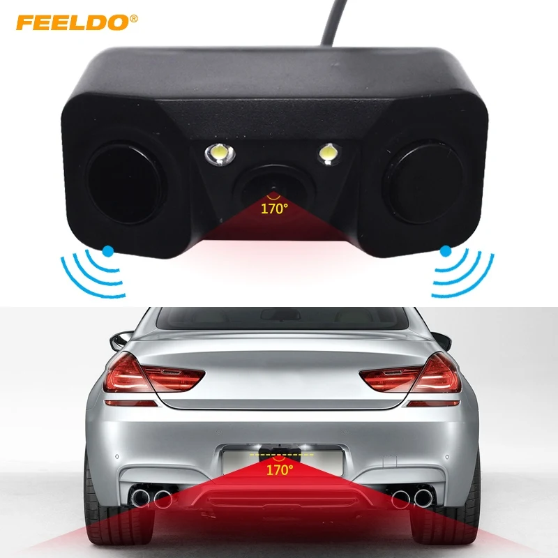 

FEELDO Auto 3 in 1 Sound Alarm Reverse Backup LED Parking Radar 2 Sensors Rearview Camera Video Parking System #HQ4365