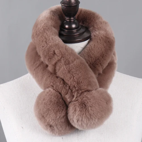 dark khaki Настоящий мех кролика кольцо женские зимние шарфы помпоны кролика Рекс шарф теплый мягкий пушистый натуральный брелок с мехом глушители - Цвет: dark khaki