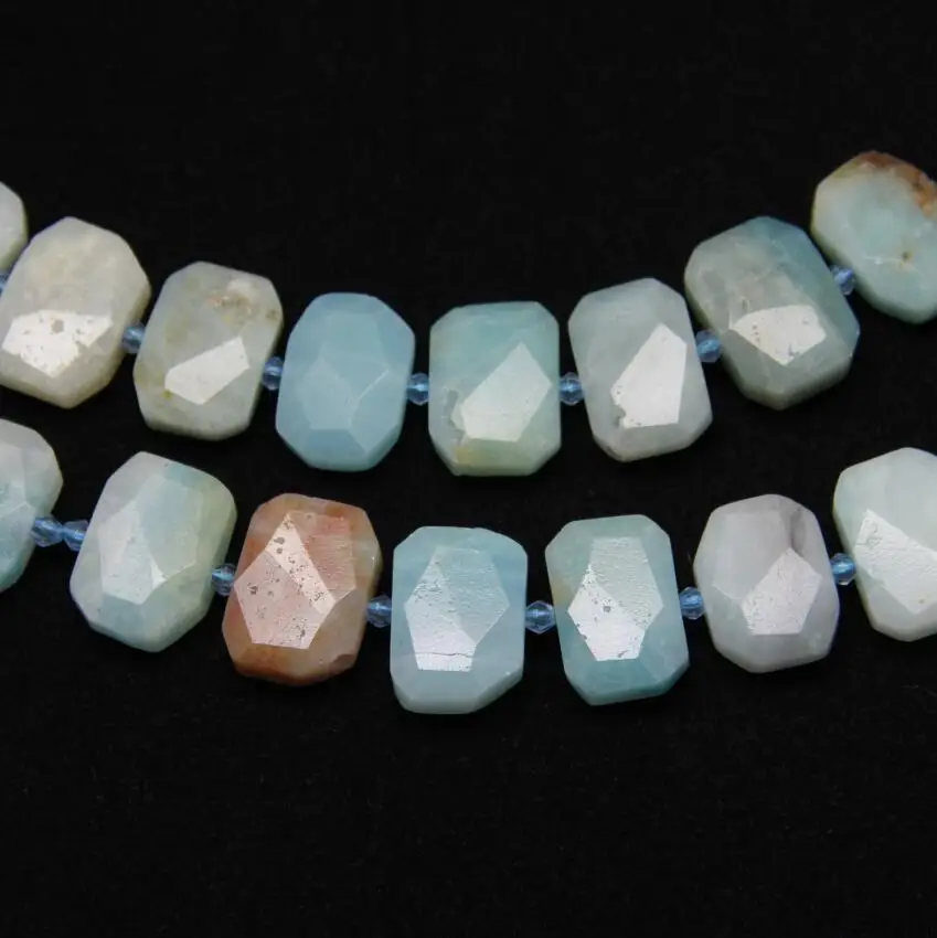 

Natural Amazonite Middle Drilled Faceted Slab Loose Beads for Necklace,Cut Stones Slice Beads Spacer Bracelet Jewelry Supplies