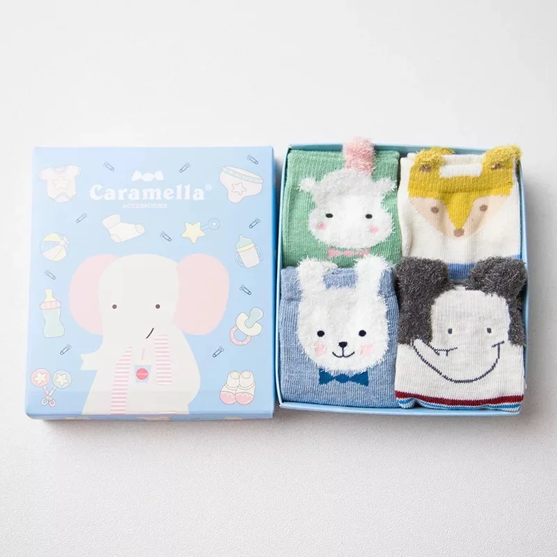 512674 Caramella 4 пар/кор. хлопковые милые теплые носки с героями мультфильмов женские эластичные розовые зимние носки рождественские носки подарки для девочек - Цвет: 512674