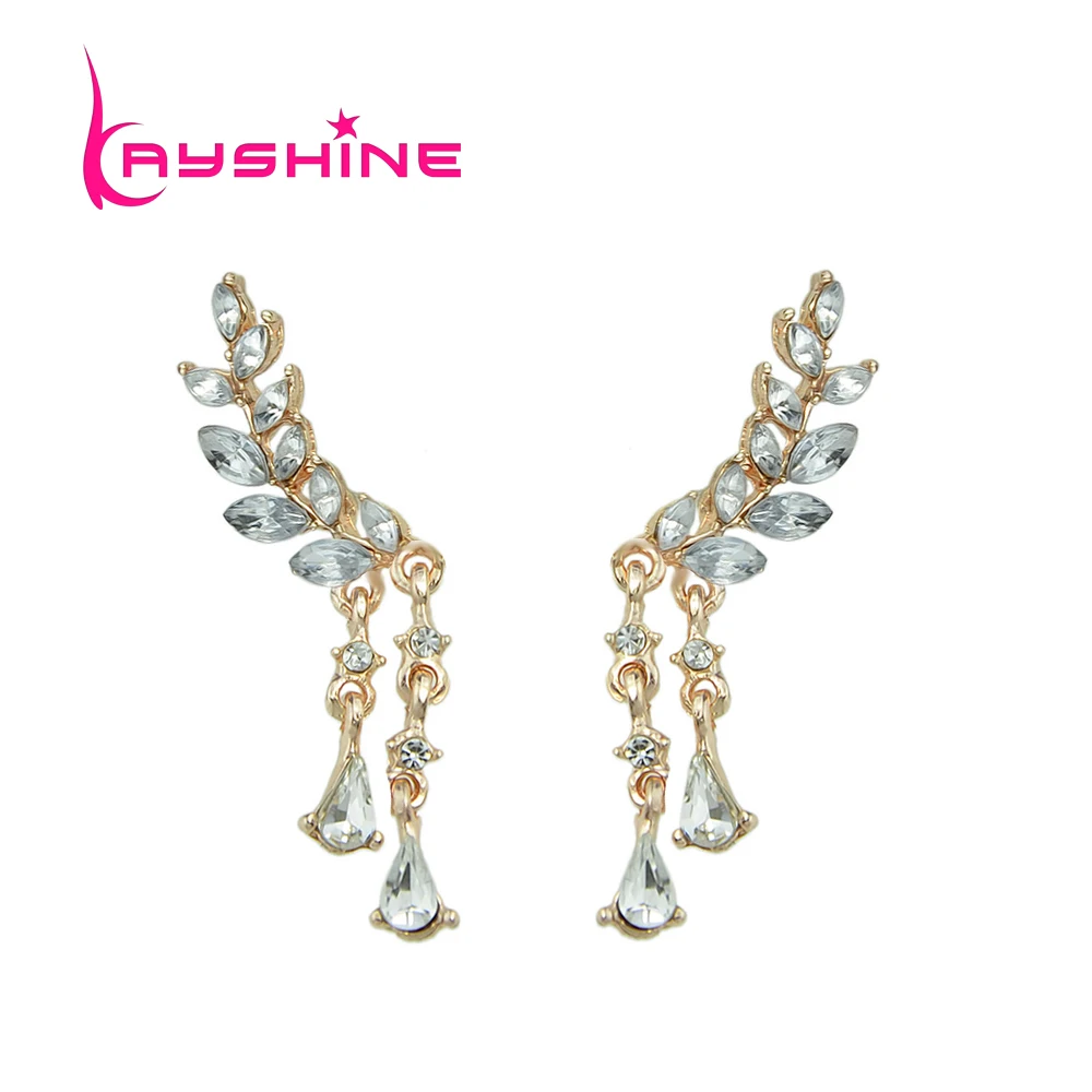 Kayshine Gold-Color Silver Color Rhinestone Leaf Branches With Double Water Drop Chain Earrings For Women Accessories | Украшения и