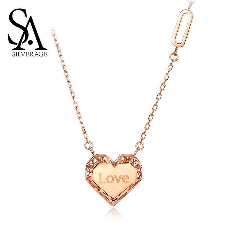 SA SILVERAGE, сердце, любовь, подвеска, ожерелья, 18 K, розовое золото, женская подвеска,, цепочка, буква, любовь, ожерелья, Настоящее розовое золото, ювелирное изделие