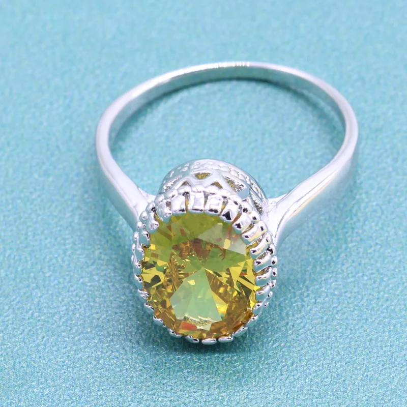 EIOLZJ 925 Silver Rings for Women Yellow Semi-precious Stone Ringen Bride Anniversary Ring Free Jewelry Box | Украшения и