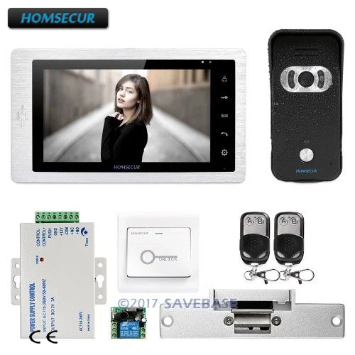 Проводной умный дверной звонок HOMSECUR 1C1M 7 дюймов для видео и аудио + черная камера