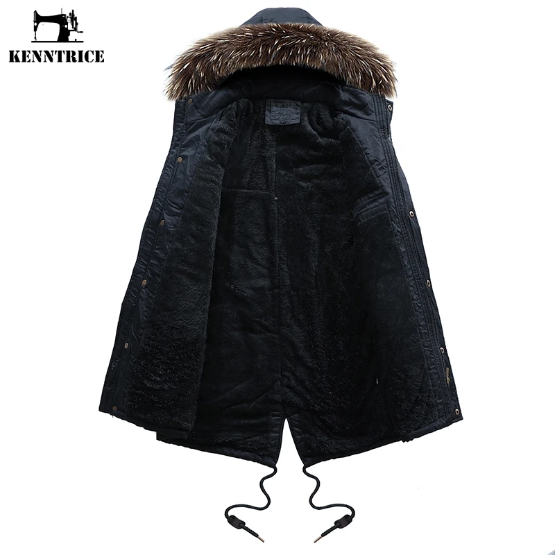 KENNTRICE Winter Coat Men Fur Collar Hooded Long Jacket Keep Warm Vintage Windbreaker Mens Outerwear | Мужская одежда
