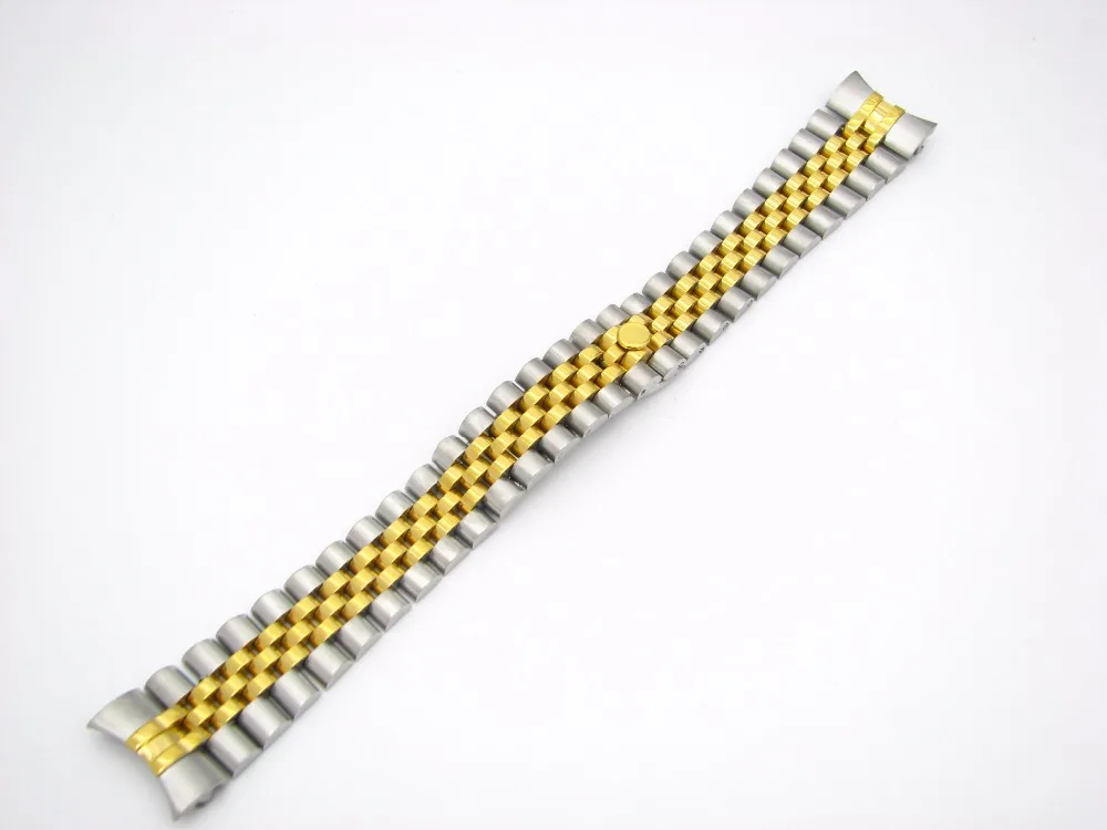 

CARLYWET 20mm 316L Stainless Steel Jubilee Silver TwoTone Gold Wrist Watch Band Strap Bracelet Solid Screw Links Curved End