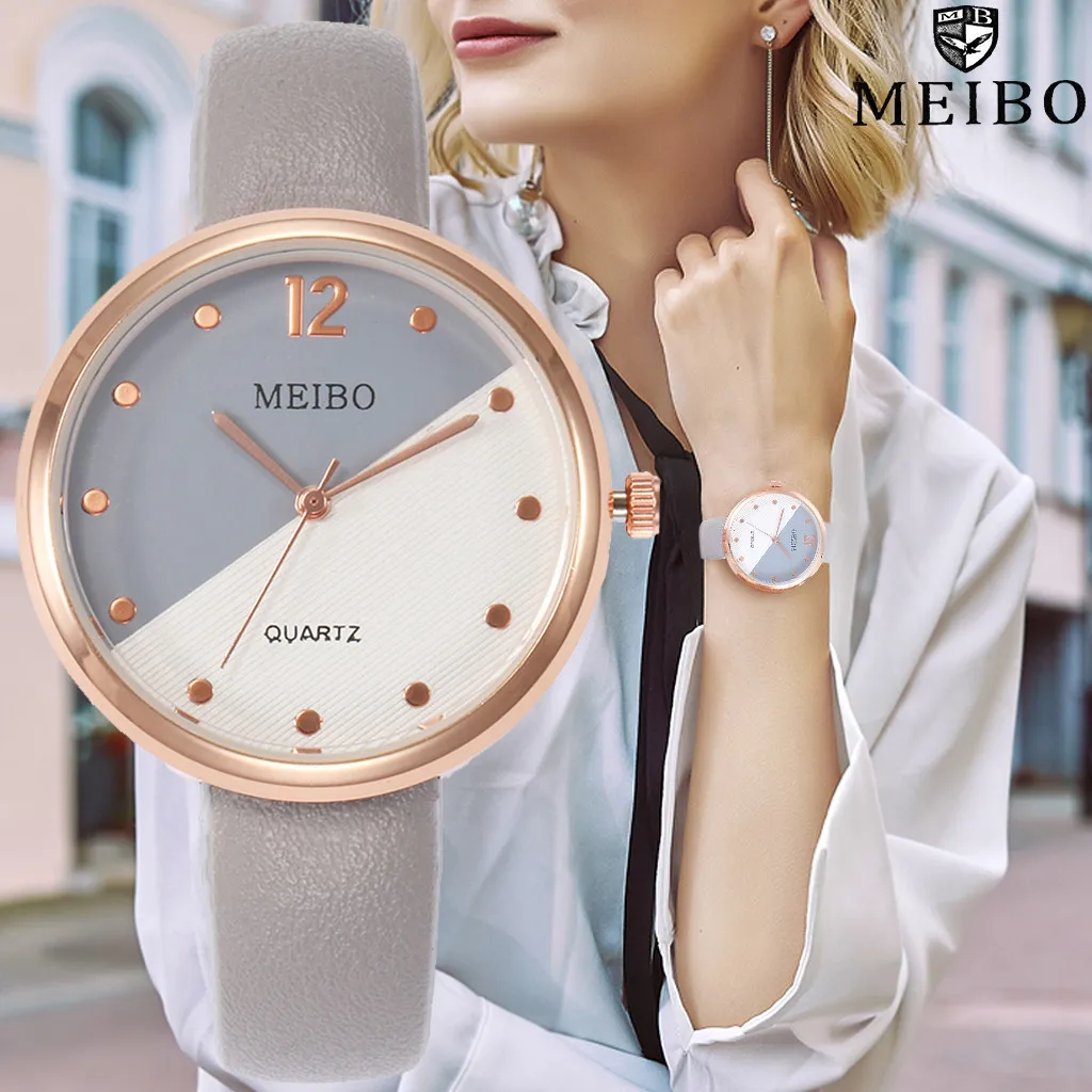 Женские кварцевые часы MEIBO с кожаным ремешком аналоговые наручные часы|Женские