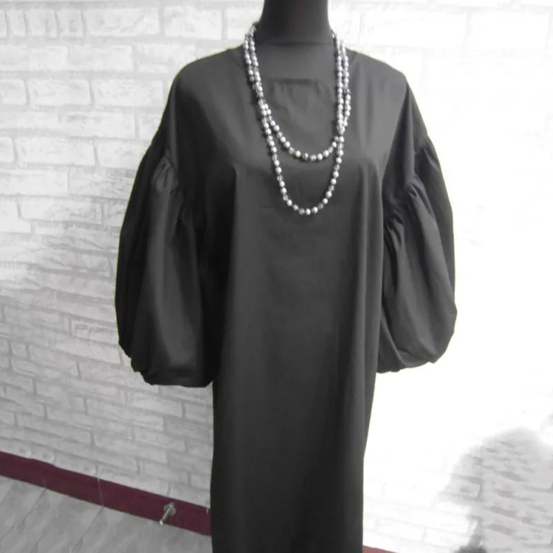 [EAM] New Spring Summer O Collar Lenter Sleeve Loose Vintage Mid-calf Pullover Long Dress Women Fashion Tide OB180