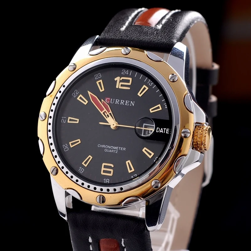 Luxury Brand CURREN горячее надувательство Часы Мужчины Кожаный Ремешок Кварцевые Мода