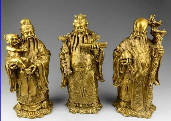 Китай (материк) Латунные Lucky Дракон Фу Лу Шоу Бог долголетия Будды Ruyi персики