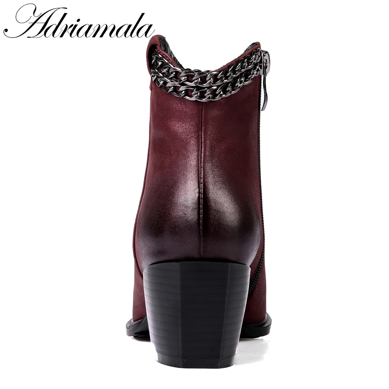 2017 Пояса из натуральной кожи толстый каблук острый носок Ботильоны для Для