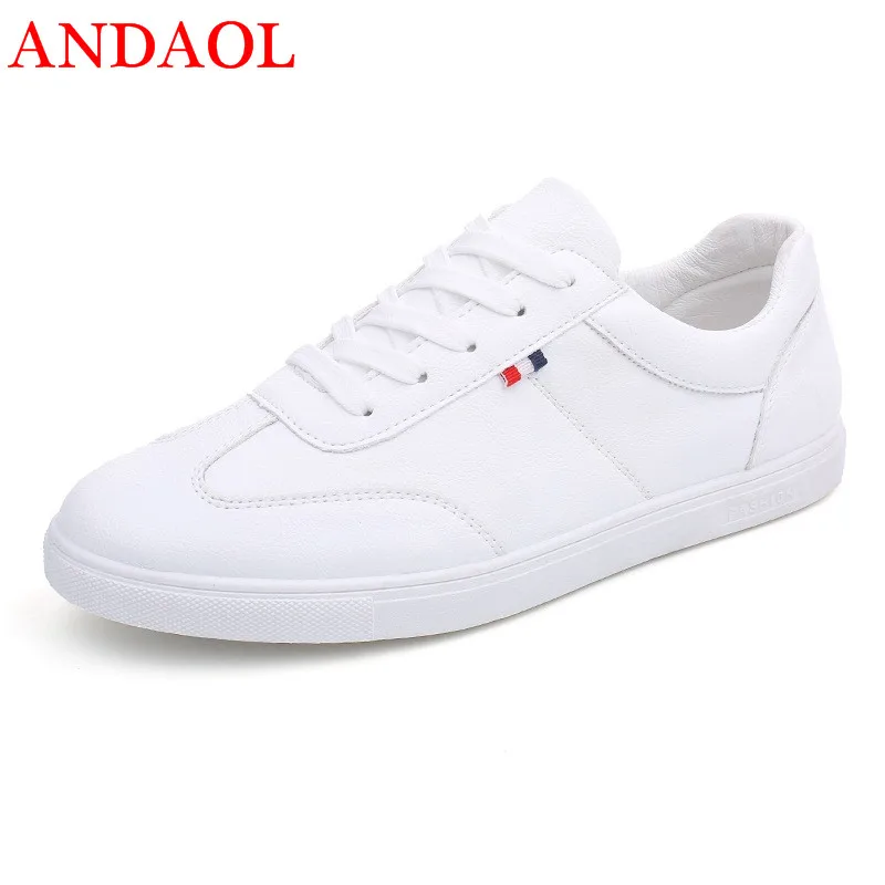 

ANDAOL Brand Men's Casual Shoes Top Quality Fashion Luxury Lace-Up Flats Campus Shoes Luxury Leather Solid Shoes Men Sneakers