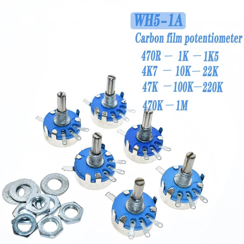 WH5 1A углеродный потенциометр 1K 2K 10K 47K 4K7 470R 100K 470K 220K 1K5 22K 1M ohm 3 контактный круглый