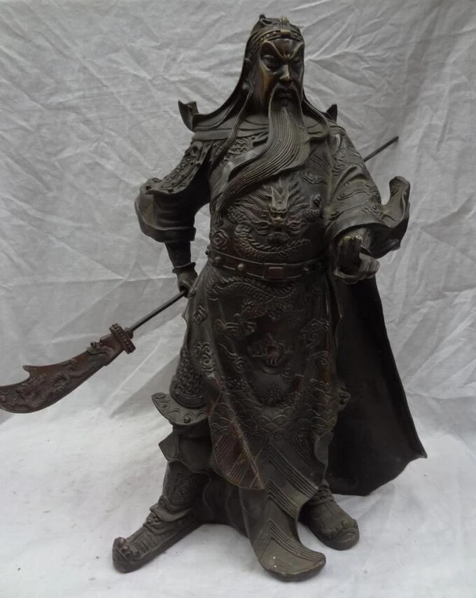 

song voge gem S2983 18" Chinese Bronze Dragon Sword Warrior GuanGong Guan Yu God Up Hand Statue